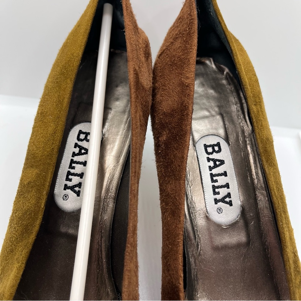 Vintage Bally Suede Multicolour Heels shoes Gold Pointed Toe Italy Rosalyn Pumps - Picture 7 of 12